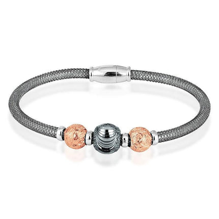 Sterling Silver Black Mesh with D-C Beads Magnetic Lock Bracelet ,