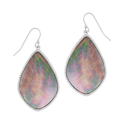 Sterling Silver Black MOP with Small CZ Earrings ,