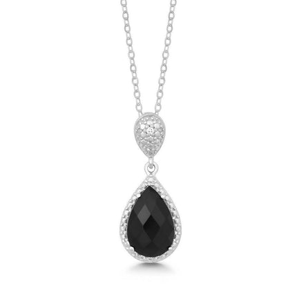 Sterling Silver Black Onyx Diamond Pendant ,