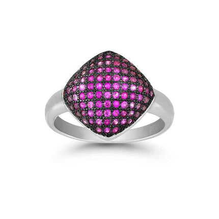 Sterling Silver Black Rhodium and Pink CZ Square Ring, Size 8 ,