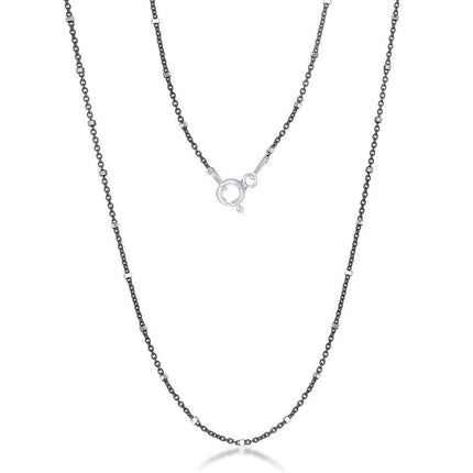Sterling Silver Black Rhodium Diamond Cut Station Chain, 18" ,