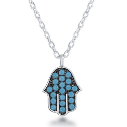 Sterling Silver Black Rhodium Hamsa Necklace ,