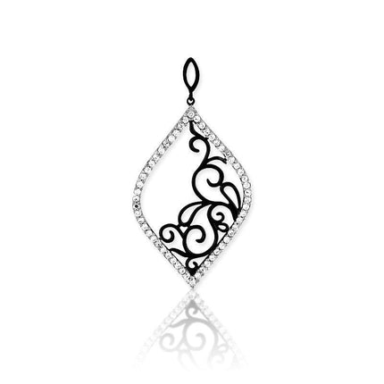 Sterling Silver Black Rhodium Open Marquise Pendant ,