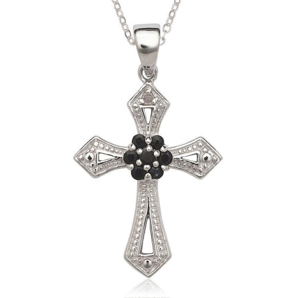 Sterling Silver Black Sapphire Cross Pendant ,