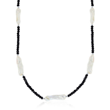 Sterling Silver Black Spinel with Biwa FWP Necklace ,