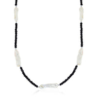 Sterling Silver Black Spinel with Biwa FWP Necklace ,
