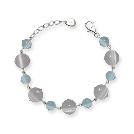 Sterling Silver Blue and Pink Cat's Eye Bracelet, 7" ,
