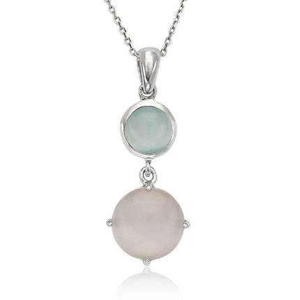 Sterling Silver Blue and Pink Cat's Eye Necklace ,