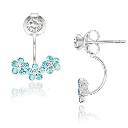 Sterling Silver Blue Aquamarine Flower Back Earrings ,