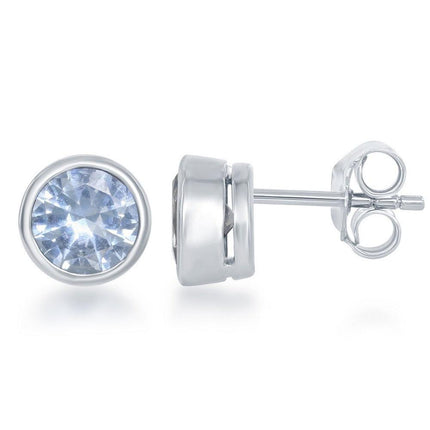 Sterling Silver Blue Aquamarine Stud Earrings ,