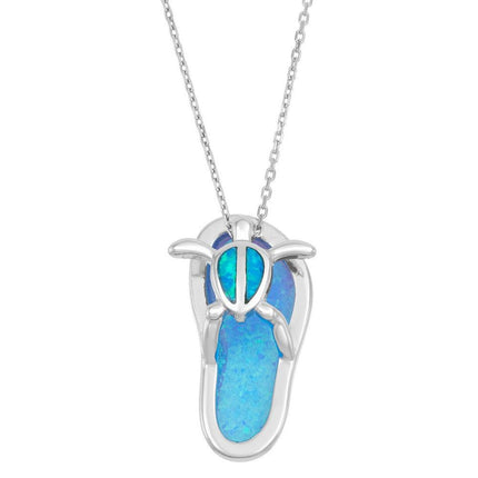 Sterling Silver Blue Flip Flop with Turtle Pendant ,