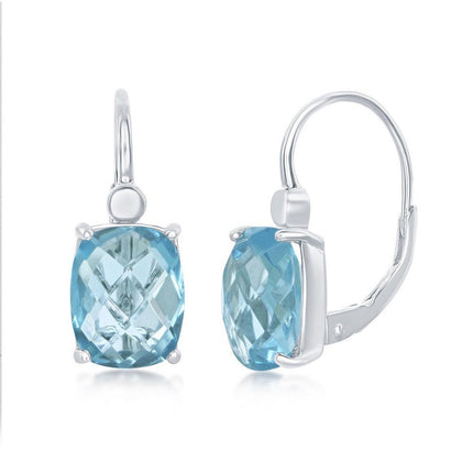 Sterling Silver Blue Four Prong Checkered Earrings ,