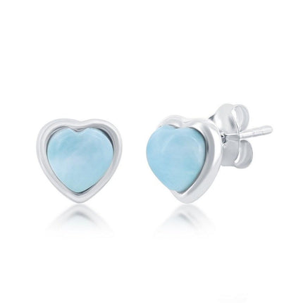 Sterling Silver Blue Heart Larimar Stud Earrings ,