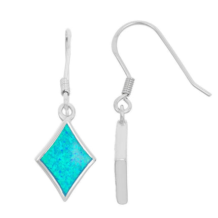 Sterling Silver Blue Inlay Diamond Shaped Earrings ,