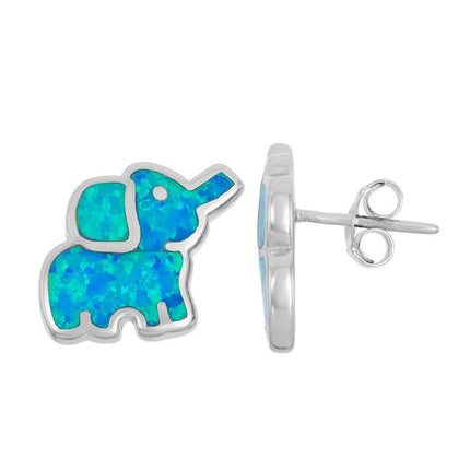 Sterling Silver Blue Inlay Elephant Stud Earrings ,