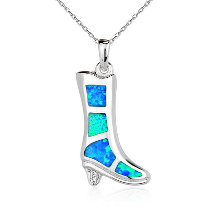 Sterling Silver Blue Inlay High-Heeled Boot Pendant ,