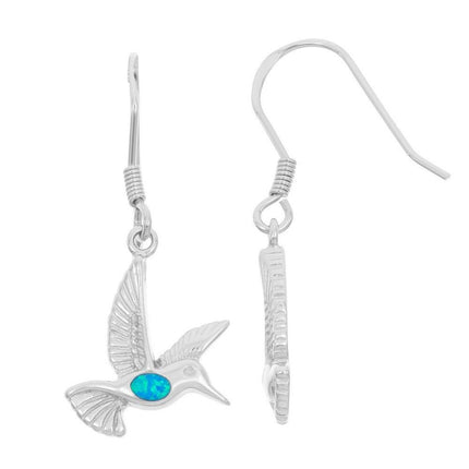 Sterling Silver Blue Inlay Hummingbird Earrings ,
