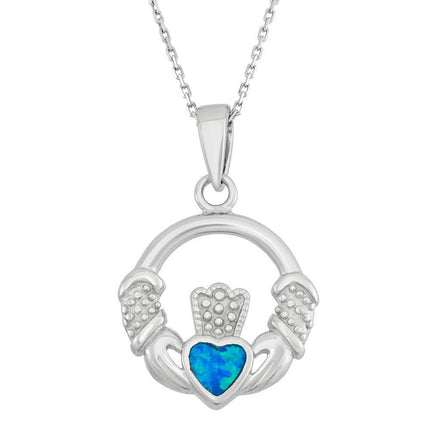 Sterling Silver Blue Inlay Irish Claddagh Pendant ,