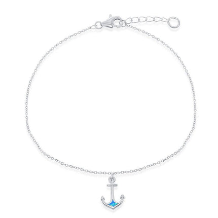 Sterling Silver Blue Inlay Opal Anchor Anklet ,
