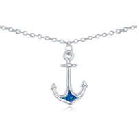 Sterling Silver Blue Inlay Opal Anchor Anklet ,