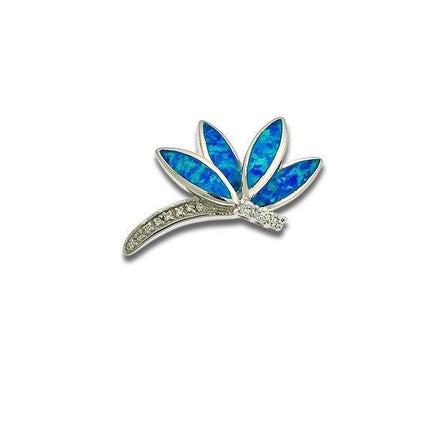 Sterling Silver Blue Inlay Opal and CZ Dragonfly Pendant ,