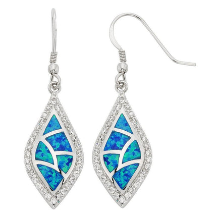 Sterling Silver Blue Inlay Opal Border Earrings ,