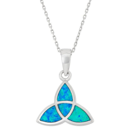 Sterling Silver Blue Inlay Opal Celtic Knot Pendant ,