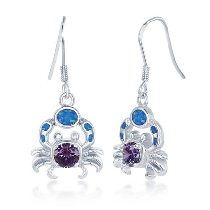 Sterling Silver Blue Inlay Opal Crab Earrings ,
