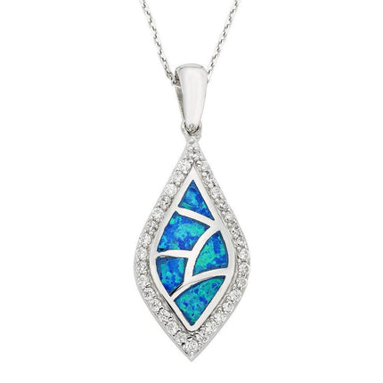 Sterling Silver Blue Inlay Opal CZ Border Pendant ,
