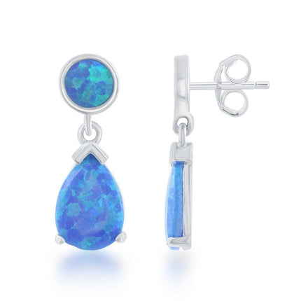 Sterling Silver Blue Inlay Opal Dangling Earrings ,