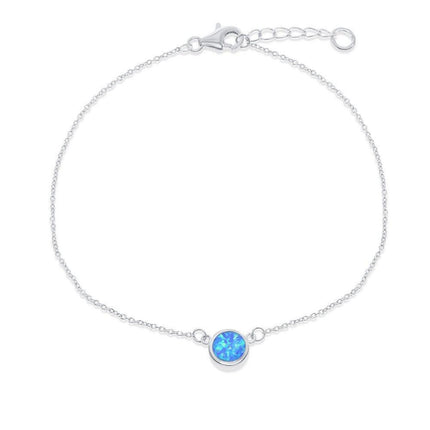 Sterling Silver Blue Inlay Opal Disc Anklet ,