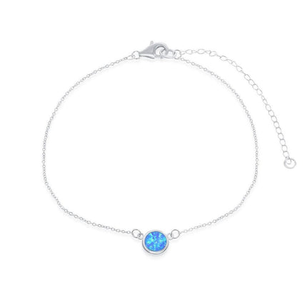 Sterling Silver Blue Inlay Opal Disc Choker Necklace ,