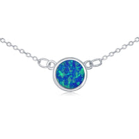 Sterling Silver Blue Inlay Opal Disc Choker Necklace ,
