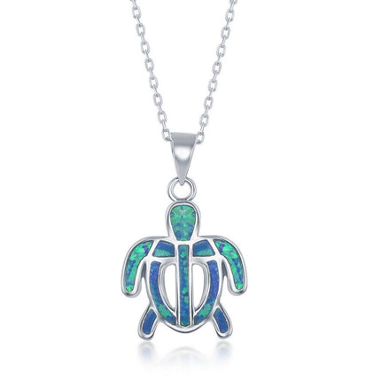 Sterling Silver Blue Inlay Opal Flat Tortoise Pendant ,