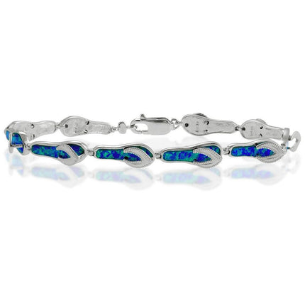 Sterling Silver Blue Inlay Opal Flip-Flop Link Bracelet, 7.5" ,