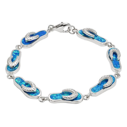Sterling Silver Blue Inlay Opal Flip-Flop Link Bracelet, 7" ,