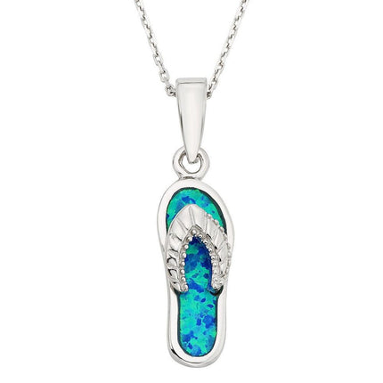 Sterling Silver Blue Inlay Opal Flip-Flop Pendant ,