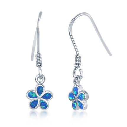 Sterling Silver Blue Inlay Opal Flower Earrings ,