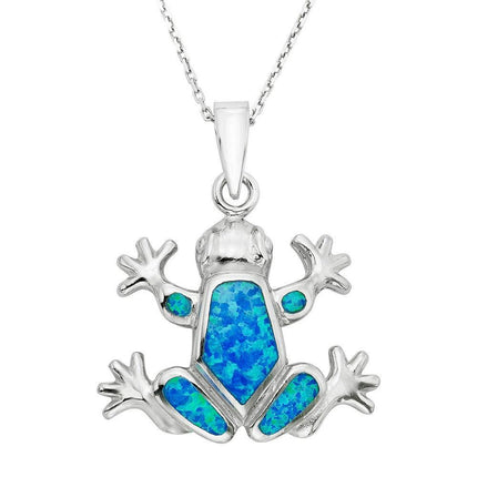 Sterling Silver Blue Inlay Opal Frog Pendant ,