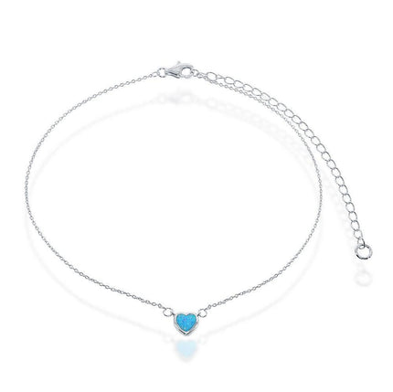 Sterling Silver Blue Inlay Opal Heart Choker Necklace ,