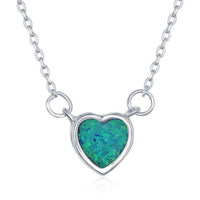 Sterling Silver Blue Inlay Opal Heart Choker Necklace ,