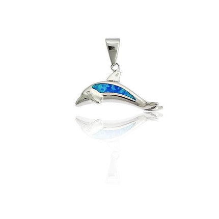 Sterling Silver Blue Inlay Opal Leaping Dolphin Pendant ,
