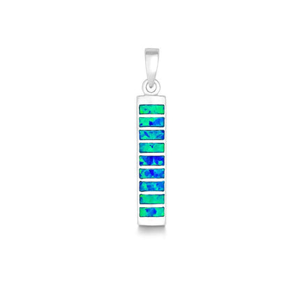 Sterling Silver Blue Inlay Opal Long Pendant ,