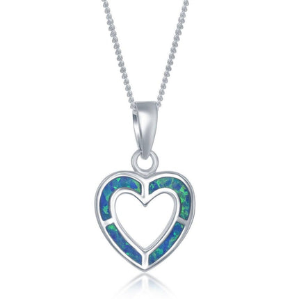 Sterling Silver Blue Inlay Opal Open Heart Pendant ,