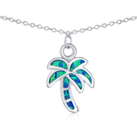 Sterling Silver Blue Inlay Opal Palm Tree Anklet ,