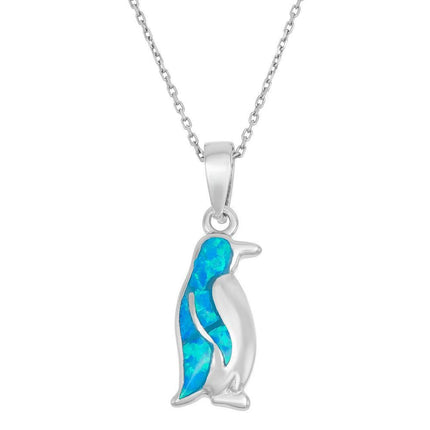Sterling Silver Blue Inlay Opal Penguin Pendant ,