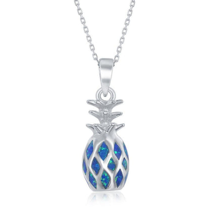 Sterling Silver Blue Inlay Opal Pineapple Pendant ,