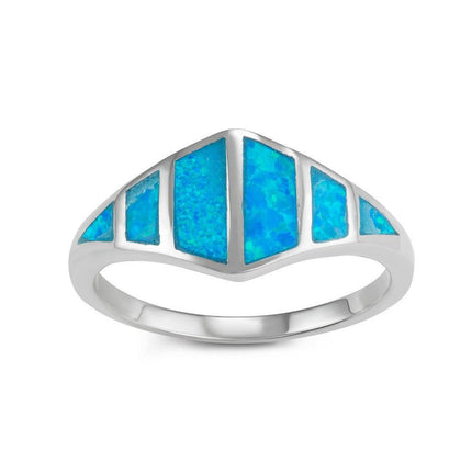 Sterling Silver Blue Inlay Opal Ring, Size 10 ,
