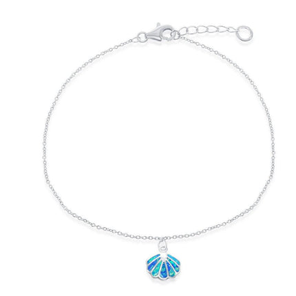 Sterling Silver Blue Inlay Opal Sea Shell Anklet ,
