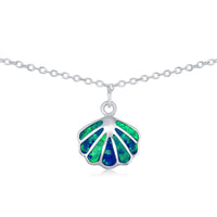 Sterling Silver Blue Inlay Opal Sea Shell Anklet ,